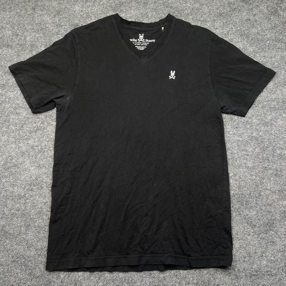 Psycho Bunny Shirt Men's Size 6 V Neck Solid Black